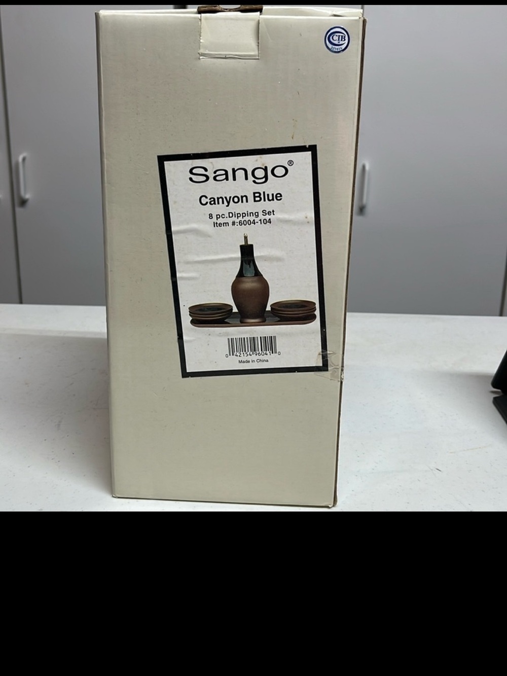 Sango Canyon Blue Stoneware 8 Piece Bread Dipping Set NIB Oil Bottle Bowls - Picture 5 of 6